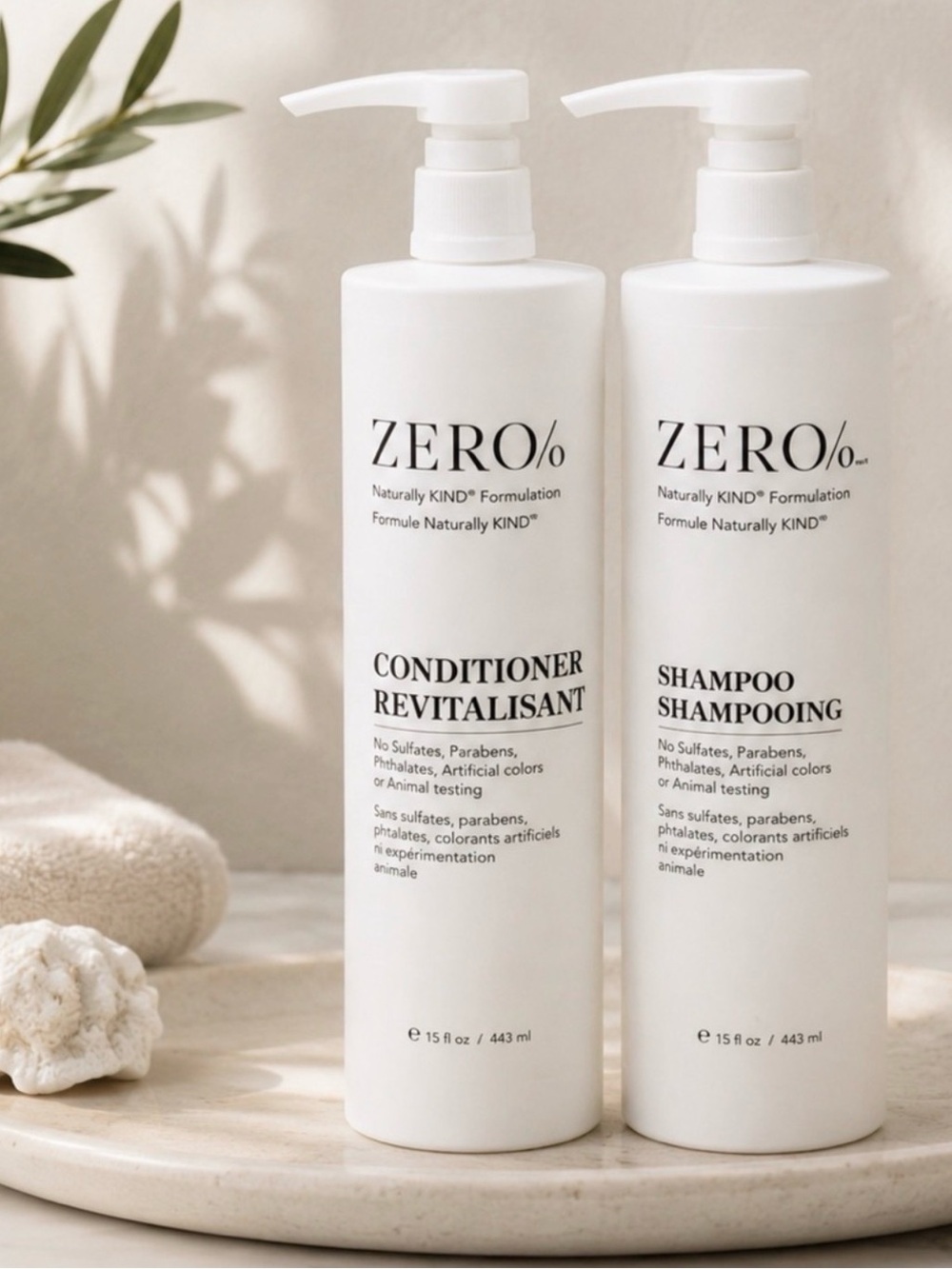 (2 PACK) CONDITIONER & SHAMPOO ZERO % - 15 fl.oz